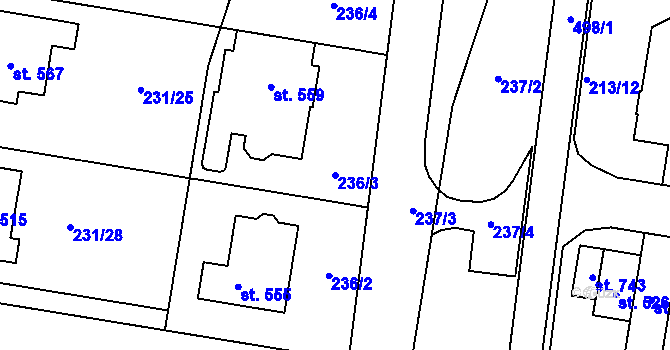 Parcela st. 236/3 v KÚ Domamyslice, Katastrální mapa