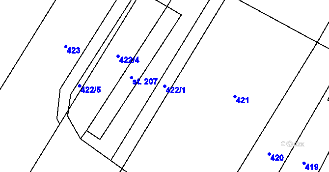 Parcela st. 422/1 v KÚ Domamyslice, Katastrální mapa