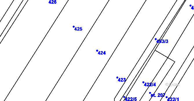 Parcela st. 424 v KÚ Domamyslice, Katastrální mapa