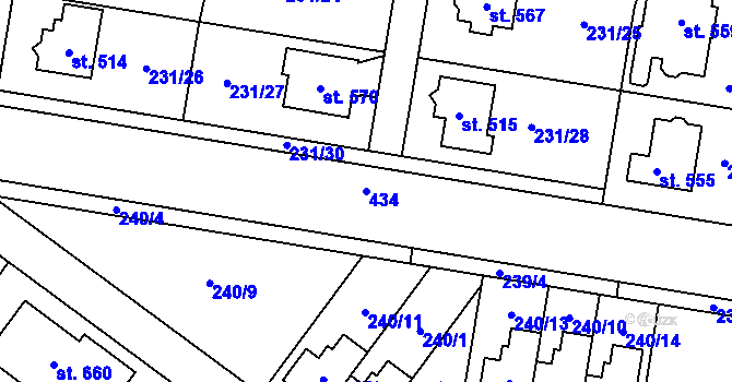 Parcela st. 434 v KÚ Domamyslice, Katastrální mapa