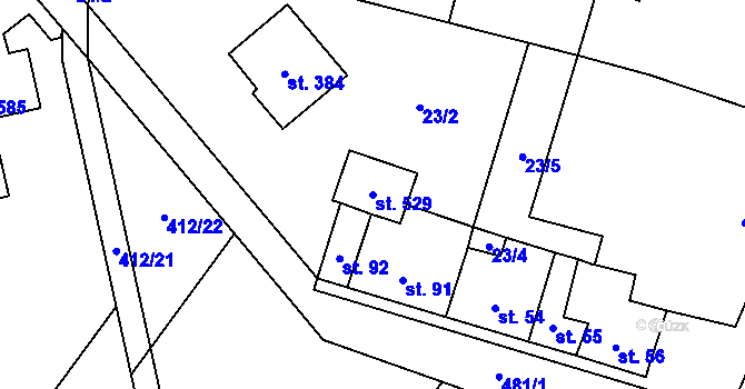 Parcela st. 529 v KÚ Domamyslice, Katastrální mapa