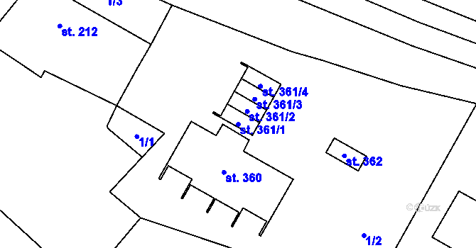 Parcela st. 361/1 v KÚ Domamyslice, Katastrální mapa