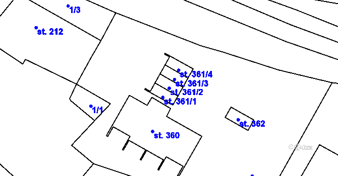 Parcela st. 361/2 v KÚ Domamyslice, Katastrální mapa