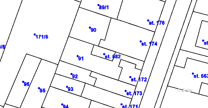 Parcela st. 582 v KÚ Domamyslice, Katastrální mapa