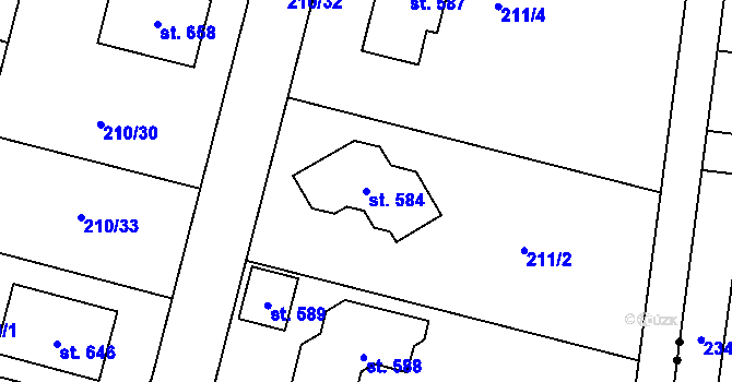 Parcela st. 584 v KÚ Domamyslice, Katastrální mapa