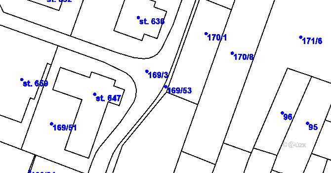 Parcela st. 169/53 v KÚ Domamyslice, Katastrální mapa