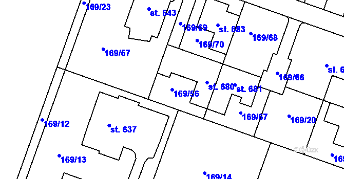 Parcela st. 169/56 v KÚ Domamyslice, Katastrální mapa