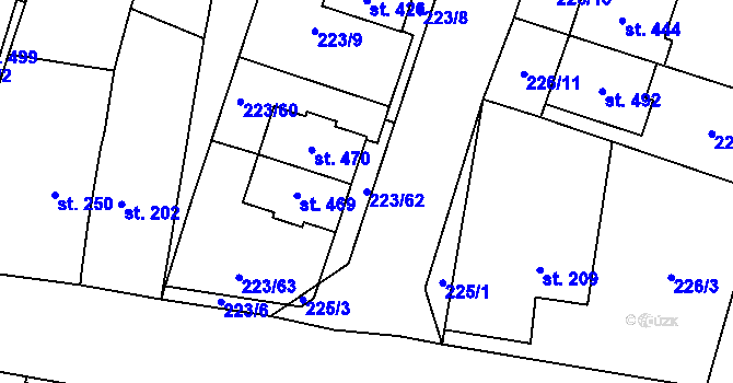 Parcela st. 223/62 v KÚ Domamyslice, Katastrální mapa