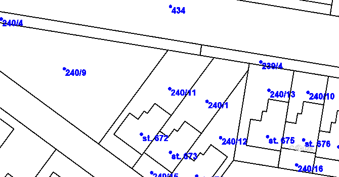 Parcela st. 240/11 v KÚ Domamyslice, Katastrální mapa