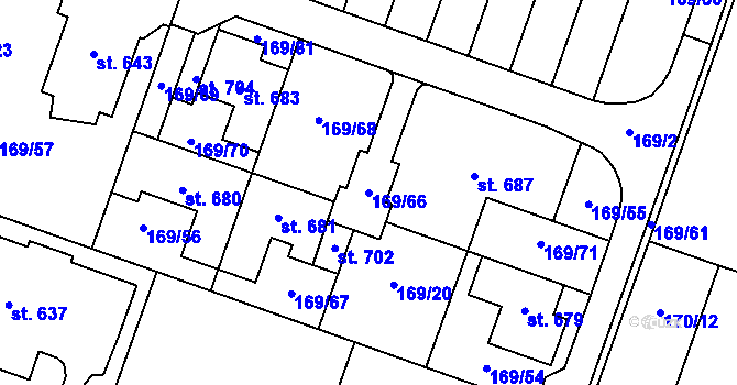 Parcela st. 169/66 v KÚ Domamyslice, Katastrální mapa