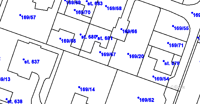 Parcela st. 169/67 v KÚ Domamyslice, Katastrální mapa