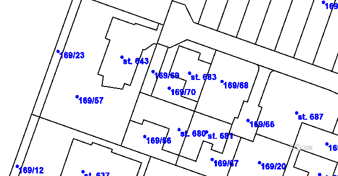 Parcela st. 169/70 v KÚ Domamyslice, Katastrální mapa