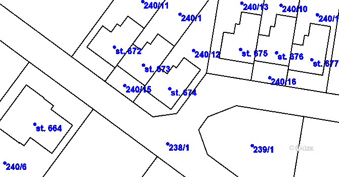 Parcela st. 674 v KÚ Domamyslice, Katastrální mapa