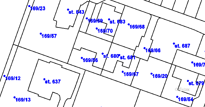 Parcela st. 680 v KÚ Domamyslice, Katastrální mapa
