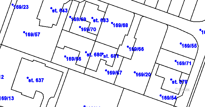 Parcela st. 681 v KÚ Domamyslice, Katastrální mapa