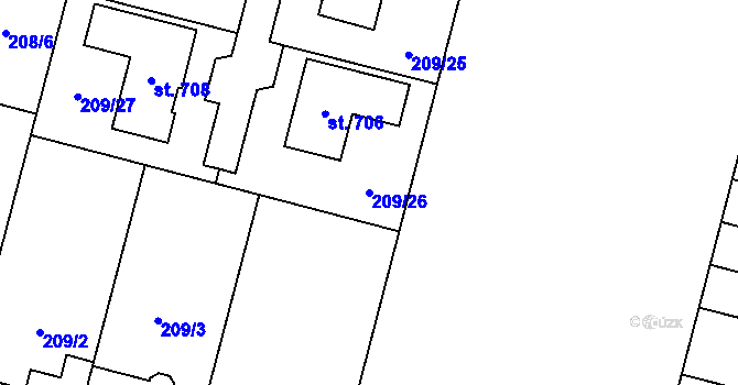 Parcela st. 209/26 v KÚ Domamyslice, Katastrální mapa