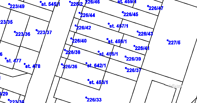 Parcela st. 455/1 v KÚ Domamyslice, Katastrální mapa