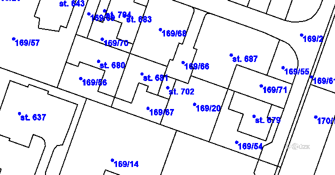 Parcela st. 702 v KÚ Domamyslice, Katastrální mapa