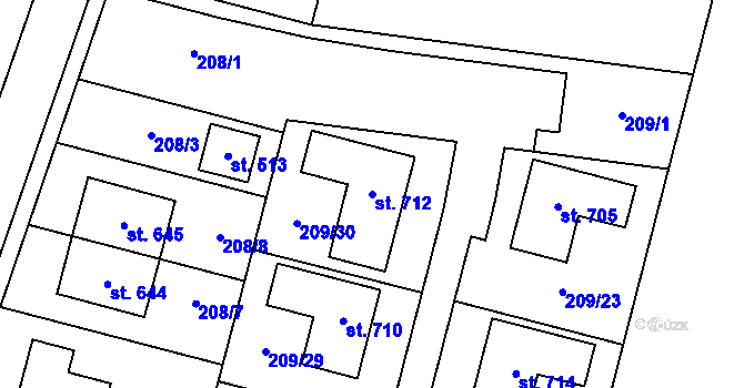 Parcela st. 712 v KÚ Domamyslice, Katastrální mapa