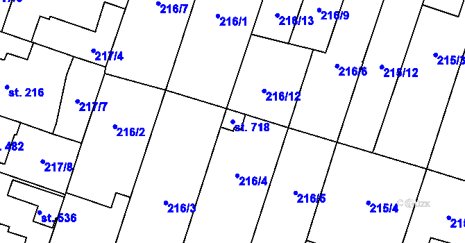 Parcela st. 718 v KÚ Domamyslice, Katastrální mapa