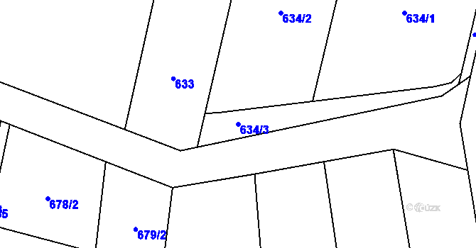 Parcela st. 634/3 v KÚ Čechovice-Záhoří, Katastrální mapa