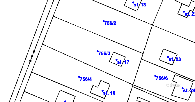 Parcela st. 756/3 v KÚ Čechovice-Záhoří, Katastrální mapa