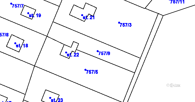Parcela st. 757/9 v KÚ Čechovice-Záhoří, Katastrální mapa