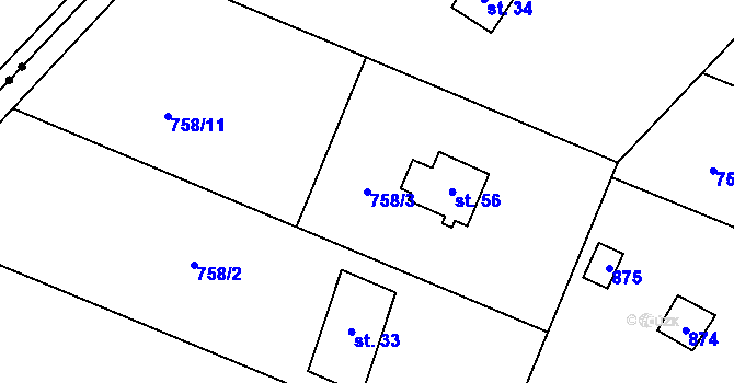 Parcela st. 758/3 v KÚ Čechovice-Záhoří, Katastrální mapa