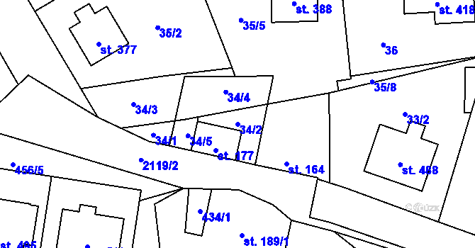 Parcela st. 34/2 v KÚ Čechtice, Katastrální mapa