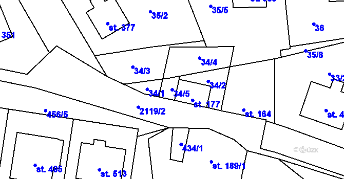Parcela st. 34/5 v KÚ Čechtice, Katastrální mapa
