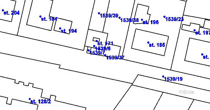 Parcela st. 1539/37 v KÚ Čechtín, Katastrální mapa