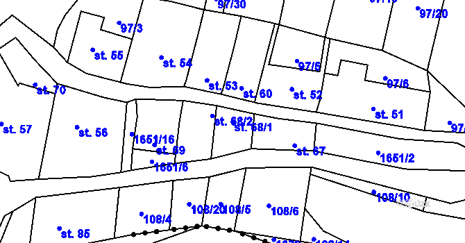 Parcela st. 68/1 v KÚ Čechtín, Katastrální mapa