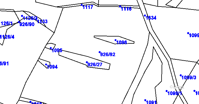 Parcela st. 926/92 v KÚ Čechtín, Katastrální mapa