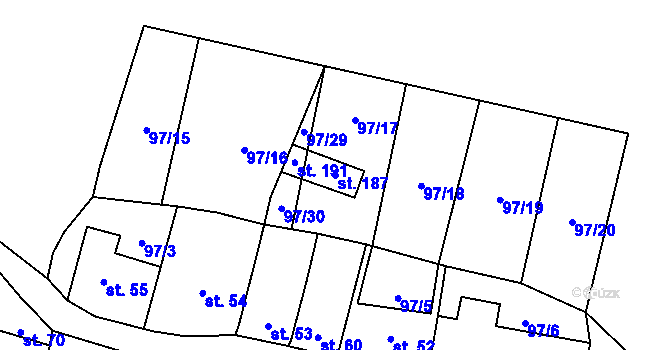 Parcela st. 187 v KÚ Čechtín, Katastrální mapa