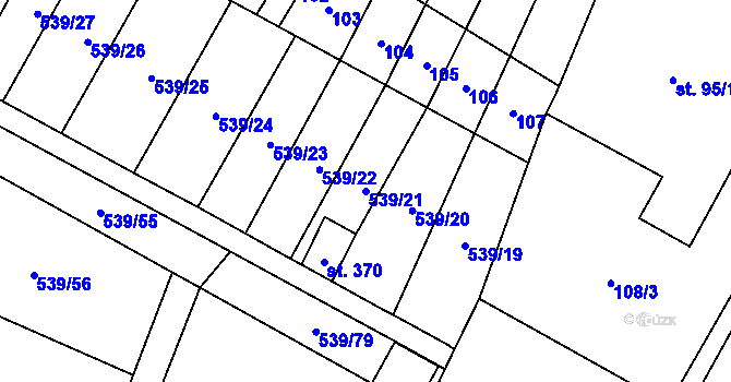 Parcela st. 539/21 v KÚ Čechy pod Kosířem, Katastrální mapa