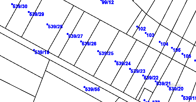 Parcela st. 539/25 v KÚ Čechy pod Kosířem, Katastrální mapa