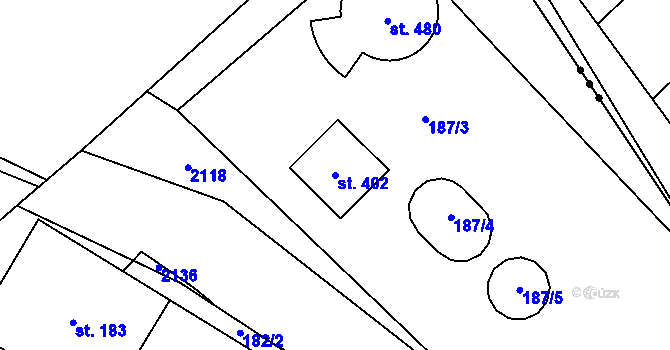 Parcela st. 402 v KÚ Čechy pod Kosířem, Katastrální mapa