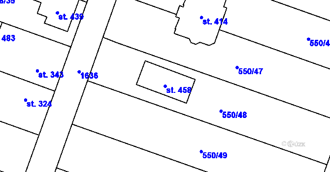 Parcela st. 458 v KÚ Čechy pod Kosířem, Katastrální mapa