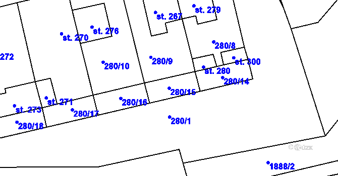 Parcela st. 280/15 v KÚ Čechyně, Katastrální mapa