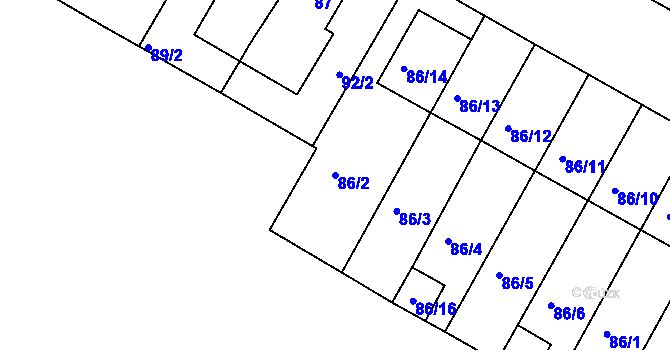 Parcela st. 86/2 v KÚ Čejč, Katastrální mapa