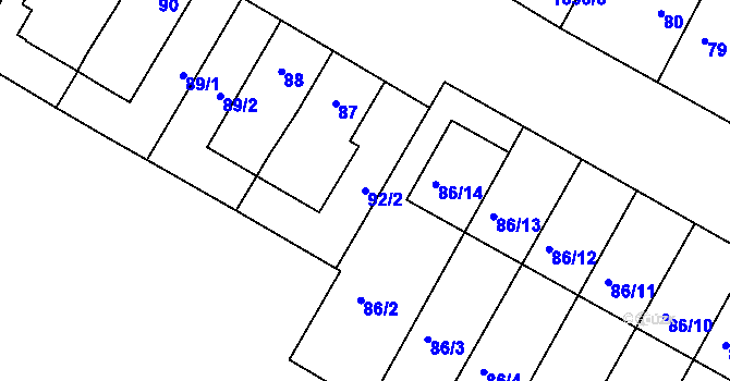 Parcela st. 92/2 v KÚ Čejč, Katastrální mapa