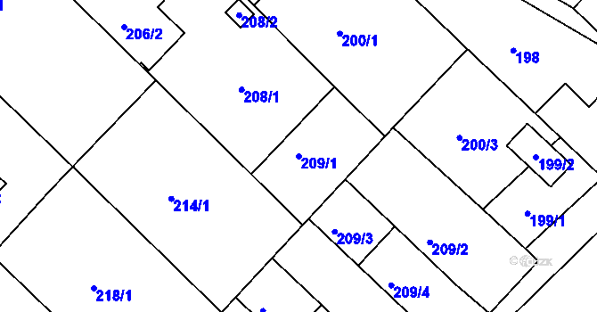 Parcela st. 209/1 v KÚ Čejč, Katastrální mapa