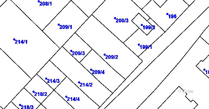 Parcela st. 209/2 v KÚ Čejč, Katastrální mapa