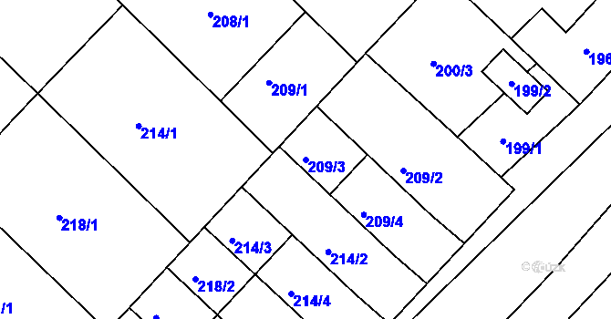 Parcela st. 209/3 v KÚ Čejč, Katastrální mapa