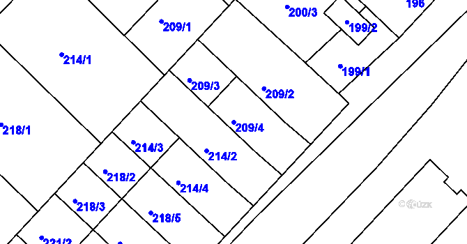 Parcela st. 209/4 v KÚ Čejč, Katastrální mapa