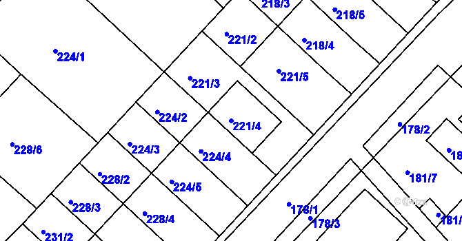Parcela st. 221/4 v KÚ Čejč, Katastrální mapa