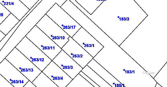 Parcela st. 263/1 v KÚ Čejč, Katastrální mapa