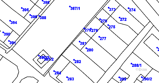 Parcela st. 281 v KÚ Čejč, Katastrální mapa