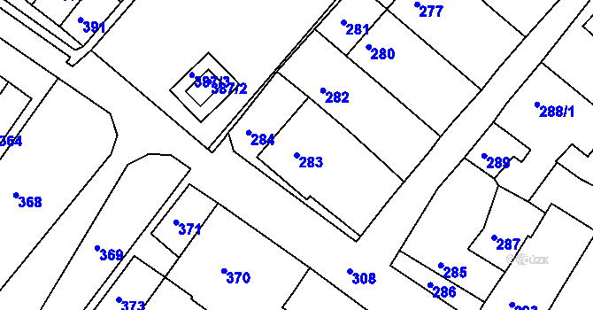Parcela st. 283 v KÚ Čejč, Katastrální mapa