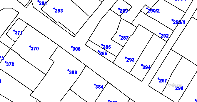 Parcela st. 286 v KÚ Čejč, Katastrální mapa